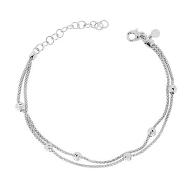 Bracciale due fili Catena Coreana con Palline Diamantate mm 3,5 in ARGENTO 925 Galvanica Rodio