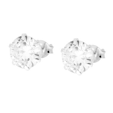 Orecchini Punto Luce Tondo mm 8 con Cubic Zircona Bianco in ARGENTO 925