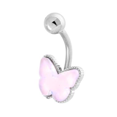 Body Piercing Banana mm 22 Farfalla con Crystal Rosa Boreale mm 10 x 12 in ACCIAIO Chirurgico