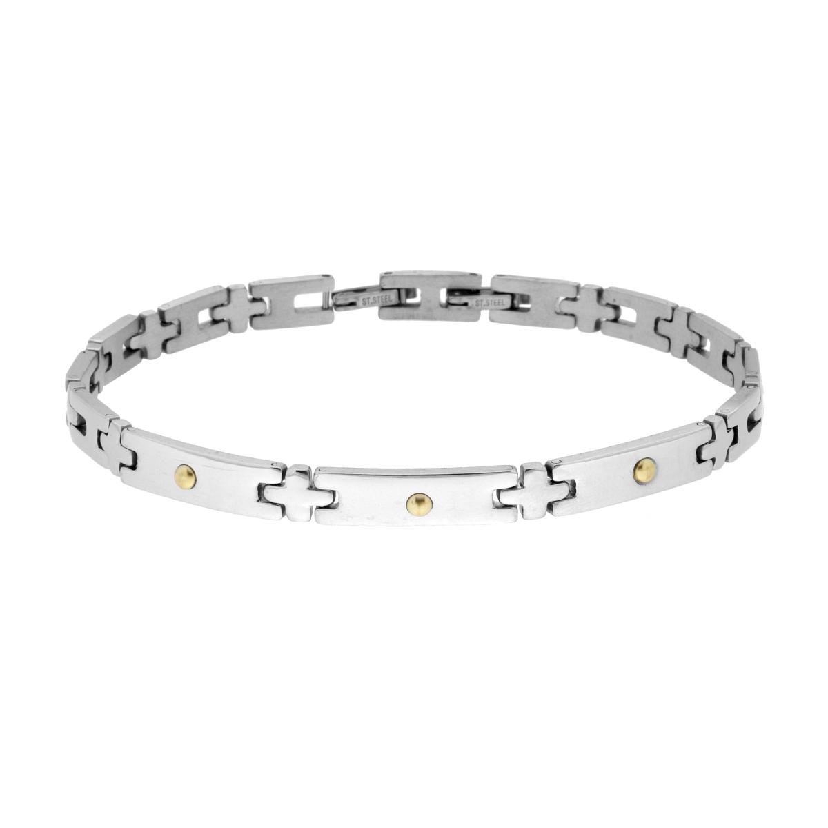 Bracciale Uomo Maglia Imperniata con Punti colore Oro in ACCIAIO