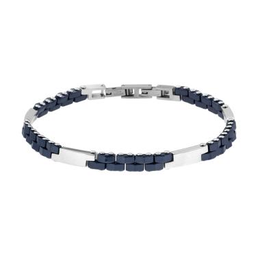 Bracciale Uomo Catena Imperniata con Ceramica Blu in ACCIAIO