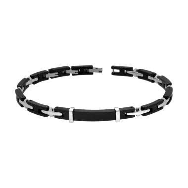 Bracciale Uomo Catena Imperniata con Ceramica Nera e Targa in ACCIAIO