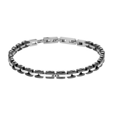 Bracciale Uomo Catena Imperniata con Ceramica Nera e Crystal Neri in ACCIAIO