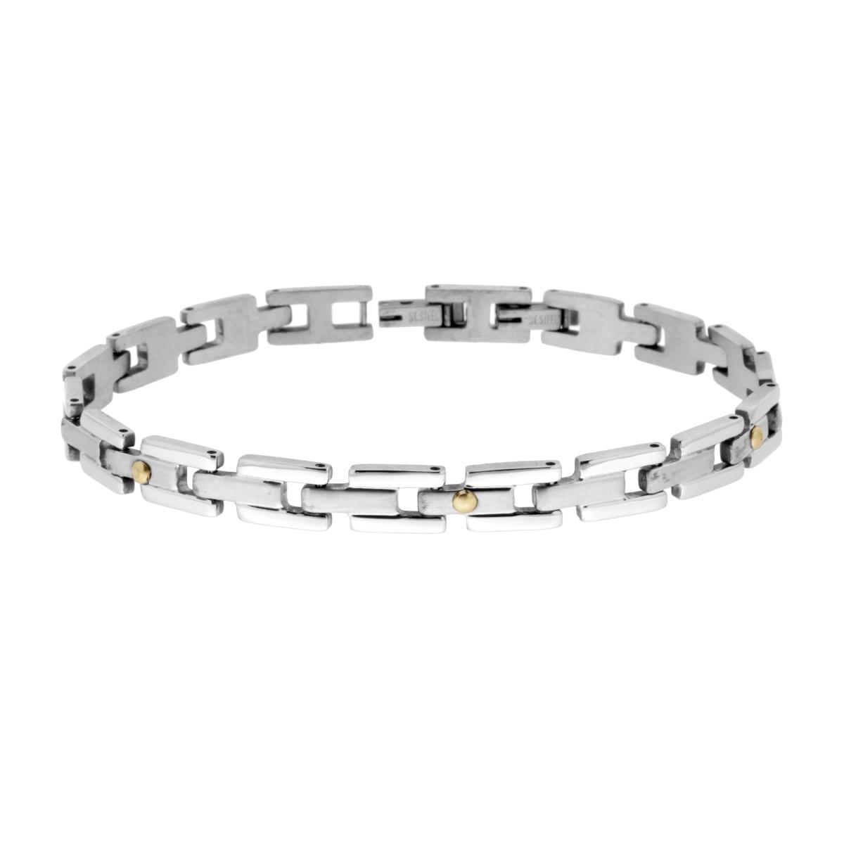 Bracciale Uomo Maglia Imperniata con Punti colore Oro in ACCIAIO