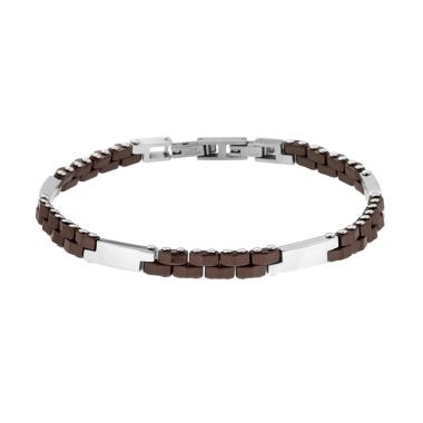 Bracciale Catena Imperniata con Ceramica Marrone in ACCIAIO