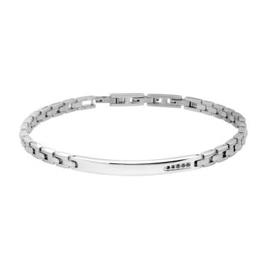 Bracciale Uomo Catena Imperniata con Targa e Crystal Neri in ACCIAIO