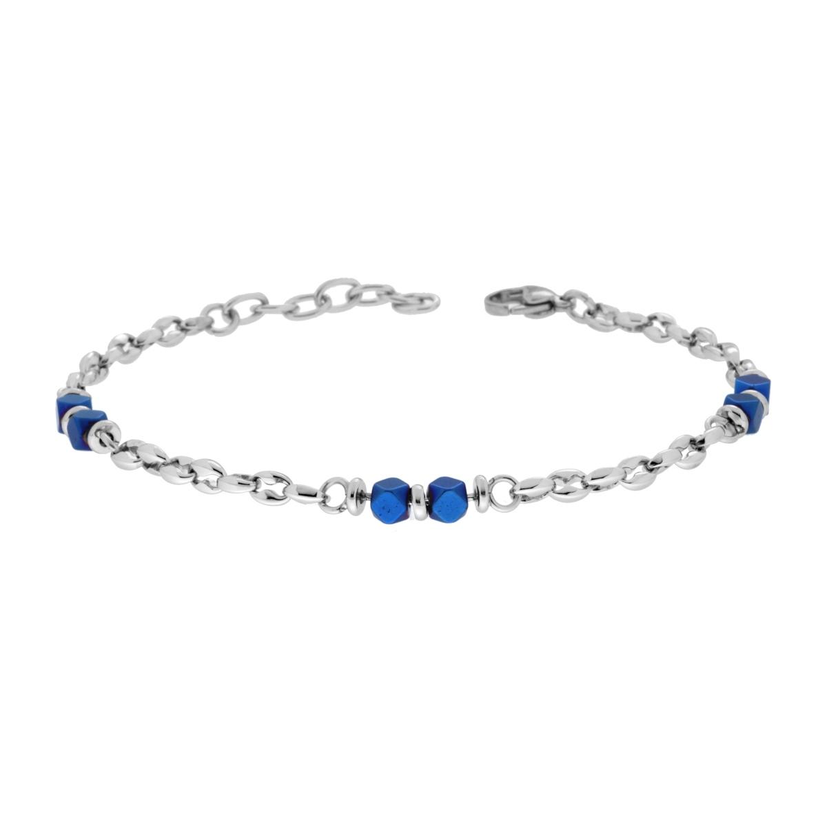Bracciale Uomo Catena Marinara con Cubetti colore Blu in ACCIAIO