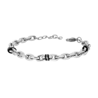 Bracciale Uomo Catena Forzatina con dettagli Nero in ACCIAIO