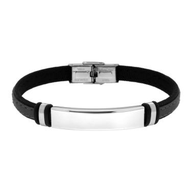 Bracciale Uomo in Ecopelle colore Grigio e Tessuto Nero con Targa e Accessori in ACCIAIO