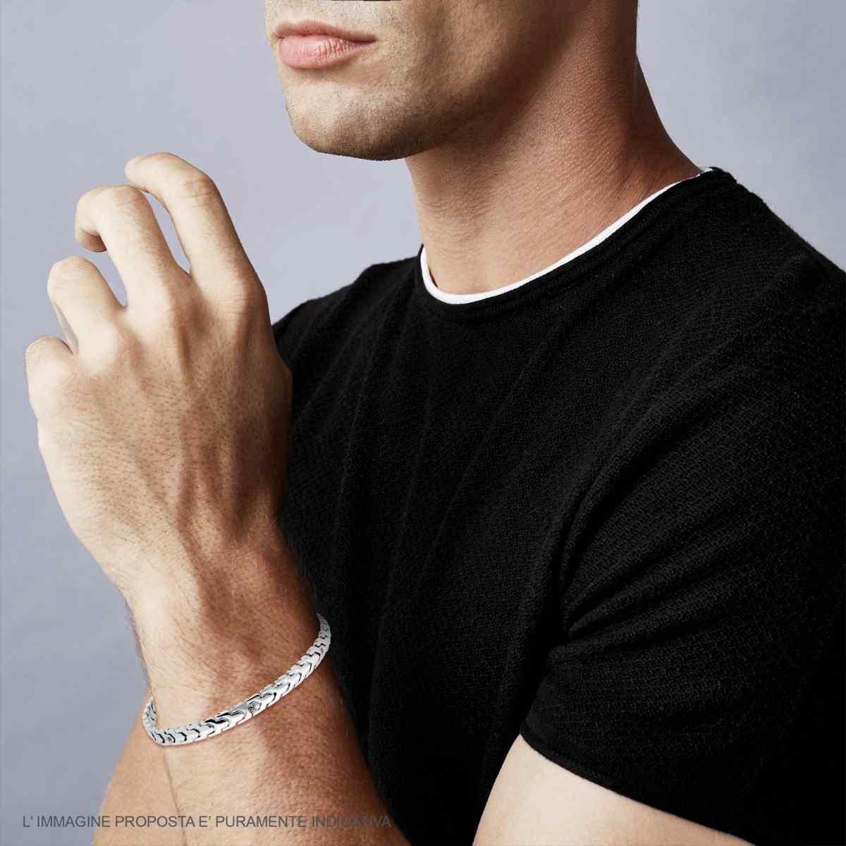 Bracciale Uomo Maglia Imperniata con Crystal Neri in ACCIAIO