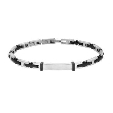 Bracciale Uomo Catena Imperniata con Ceramica Nera e Targa in ACCIAIO