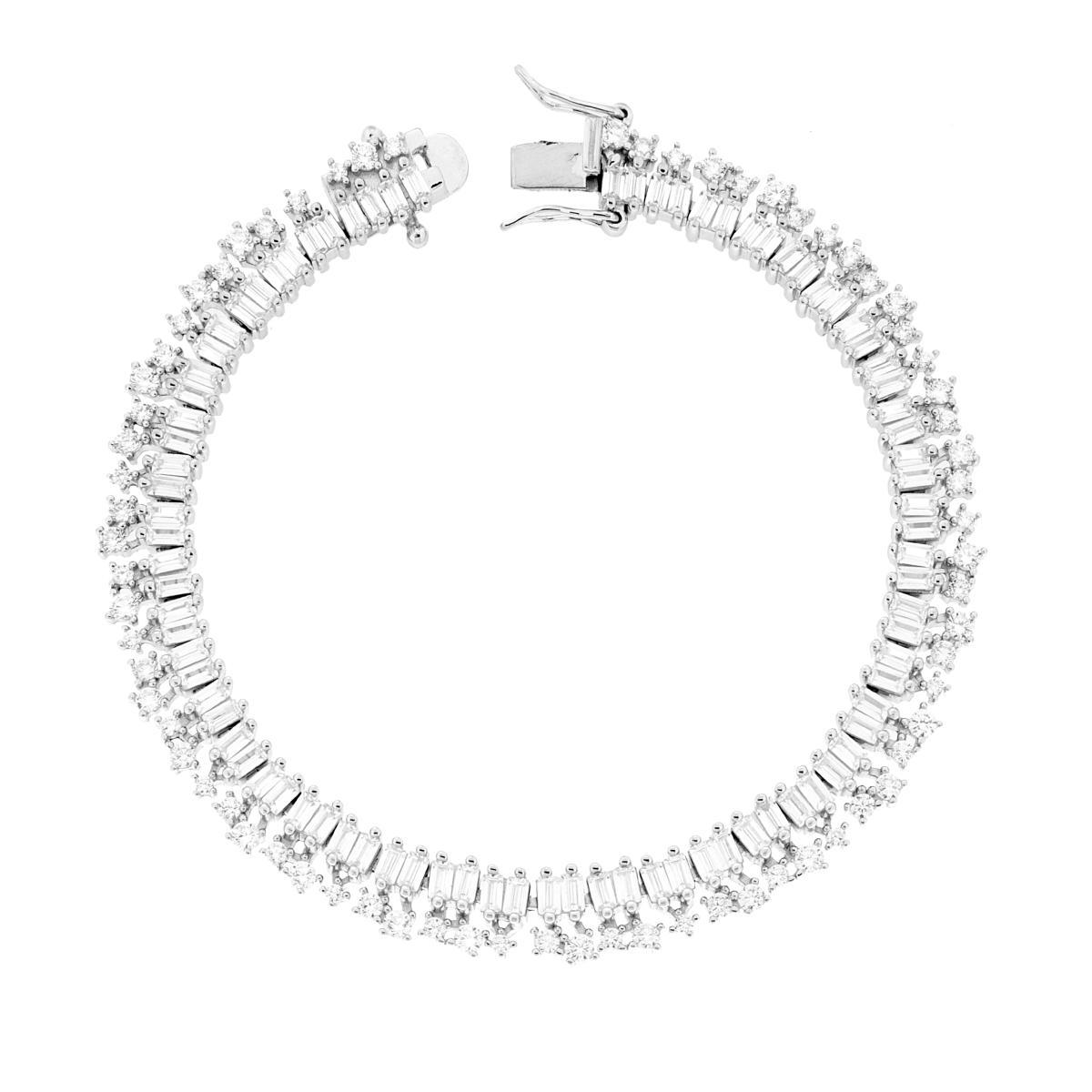 Bracciale Tennis Griffe cm 18 due fili Zirconi Baguette Bianchi in ARGENTO Galvanica Rodio