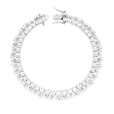 Bracciale Tennis Griffe cm 18 due fili Zirconi Baguette Bianchi in ARGENTO Galvanica Rodio