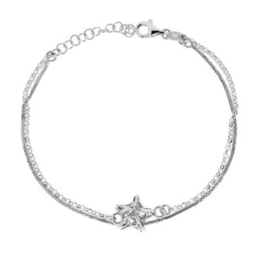 Bracciale due fili Catena Rolo e Compressa Ritorta con Stella in ARGENTO 925 Galvanica Rodio