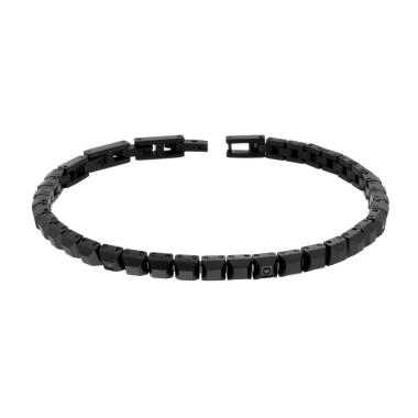 Bracciale Uomo Catena Imperniata con Ceramica Nera e Crystal Neri in ACCIAIO colore Nero