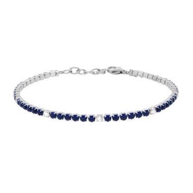 Bracciale Tennis Griffe cm 19+3 con Crystal mm 3 Bianchi e Blu Zaffiro alternati in in ACCIAIO