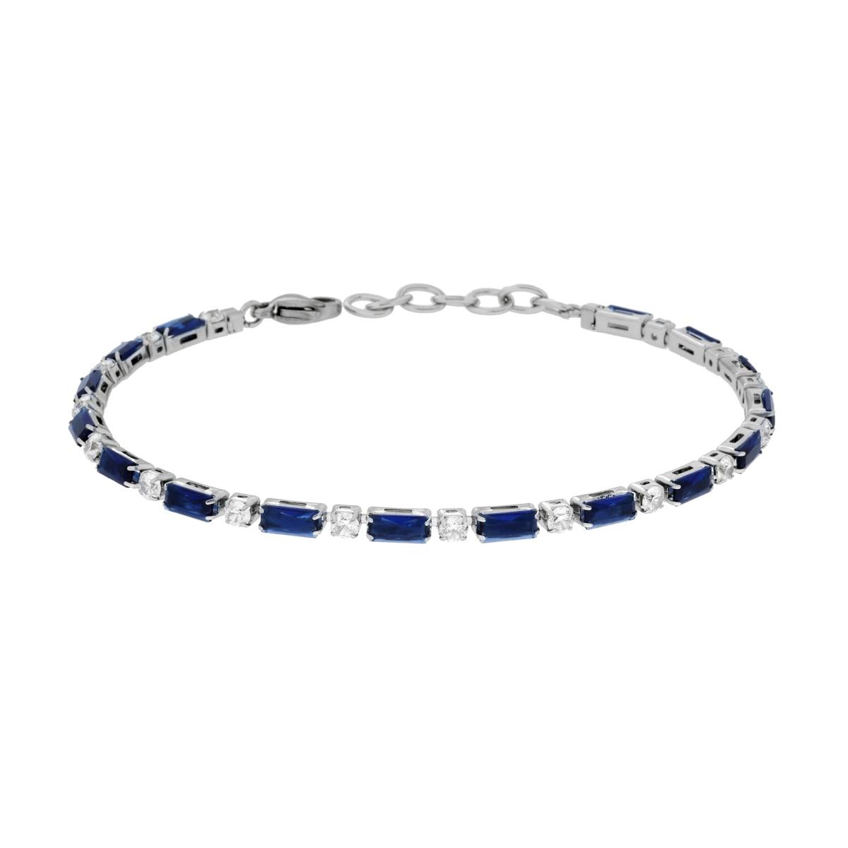 Bracciale Tennis con Crystal Baguette alternati Blu Zaffiro e Bianchi in ACCIAIO