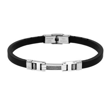 Bracciale Uomo in PVC Caucciu Nero con Targa e accessori in ACCIAIO