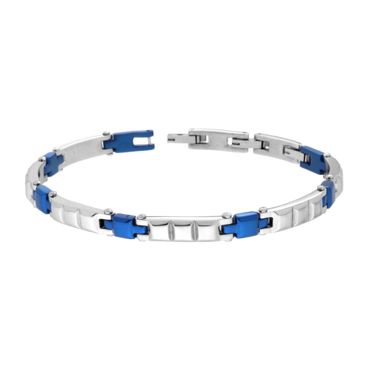 Bracciale Uomo Maglia Imperniata e Bugnata e colore Blu in ACCIAIO
