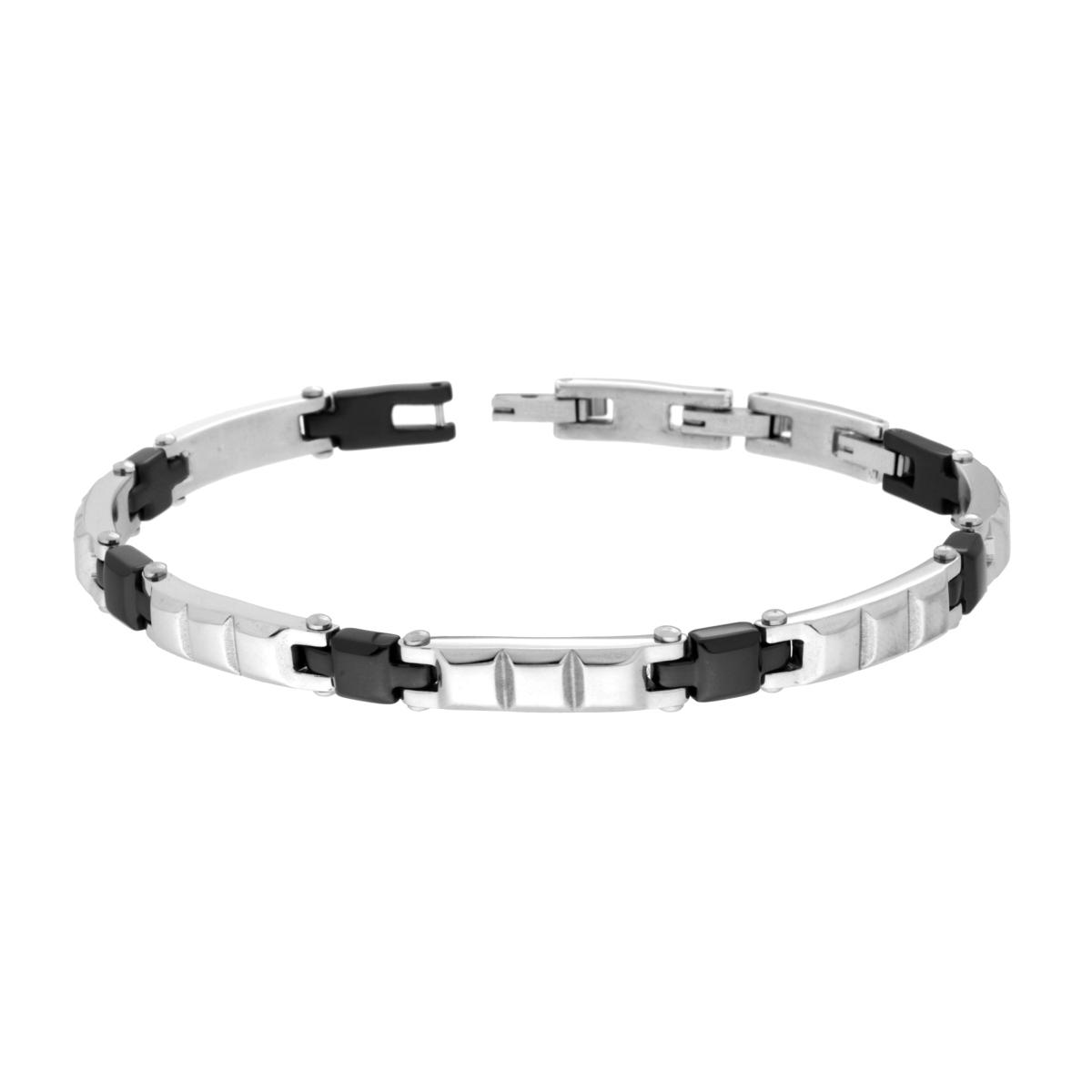 Bracciale Uomo Maglia Imperniata e Bugnata e colore Nero in ACCIAIO