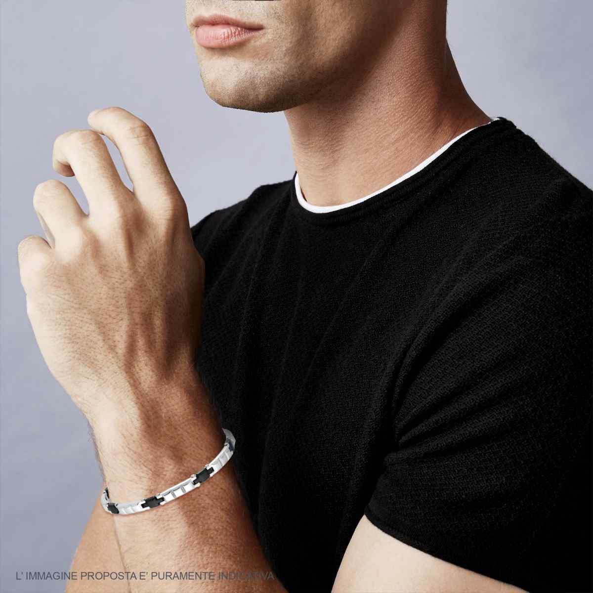 Bracciale Uomo Maglia Imperniata e Bugnata e colore Nero in ACCIAIO