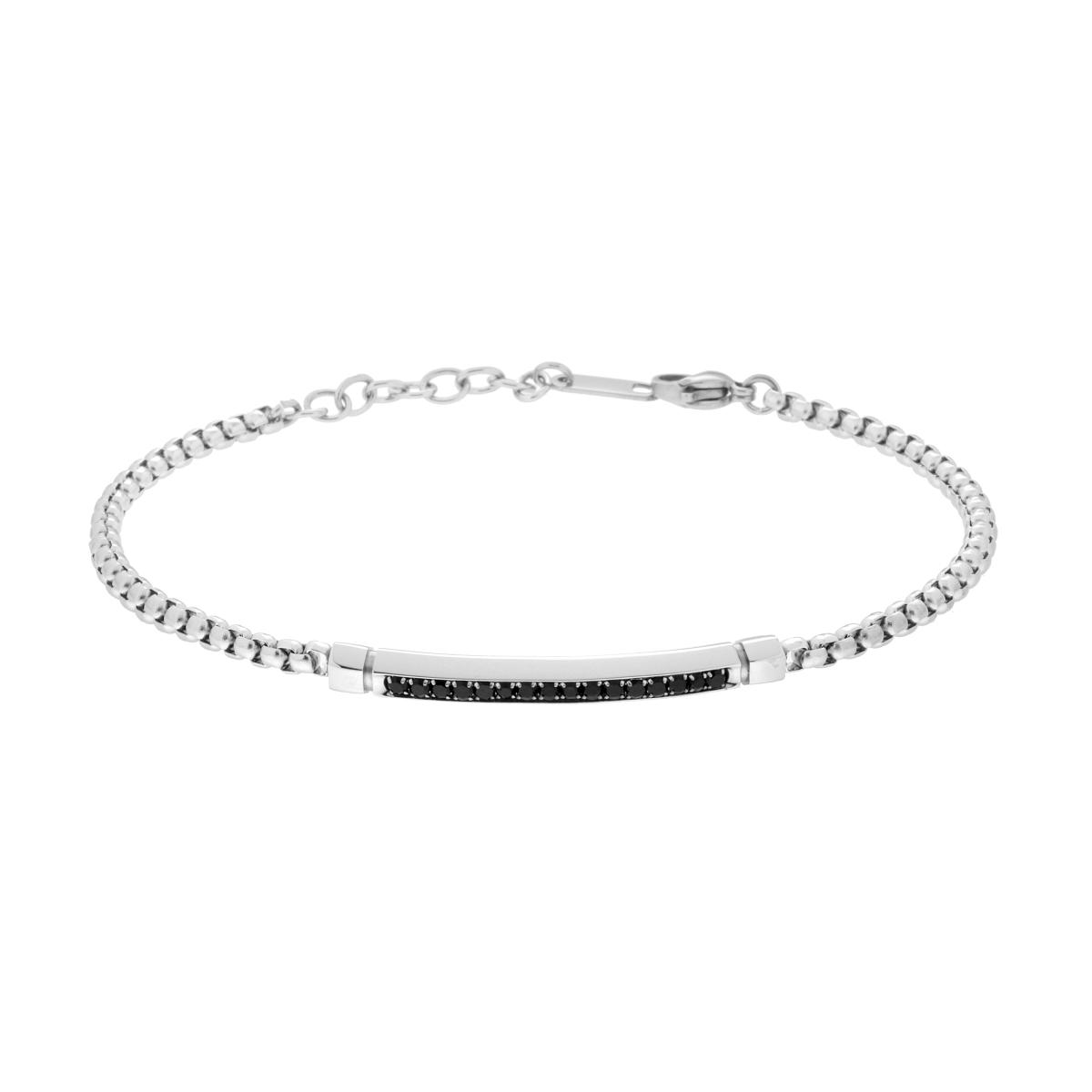 Bracciale Uomo Catena Veneziana Tonda con Targa e Crystal Neri in ACCIAIO