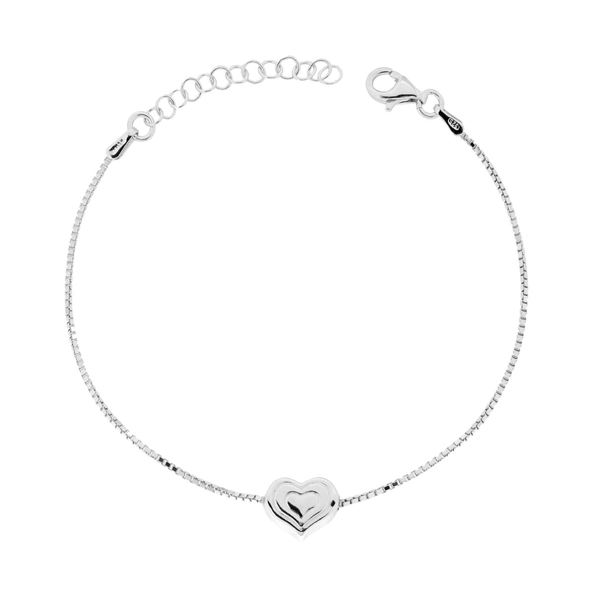 Bracciale Catena Veneziana con Cuore centrale in ARGENTO 925 Galvanica Rodio