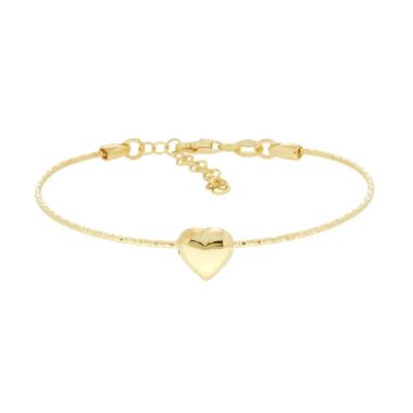 Bracciale Filo semirigido Diamantato con Cuore Bombato in ARGENTO 925 Galvanica Oro