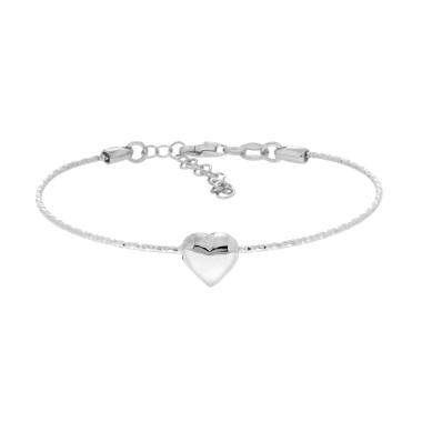 Bracciale Filo semirigido Diamantato con Cuore Bombato in ARGENTO 925 Galvanica Rodio