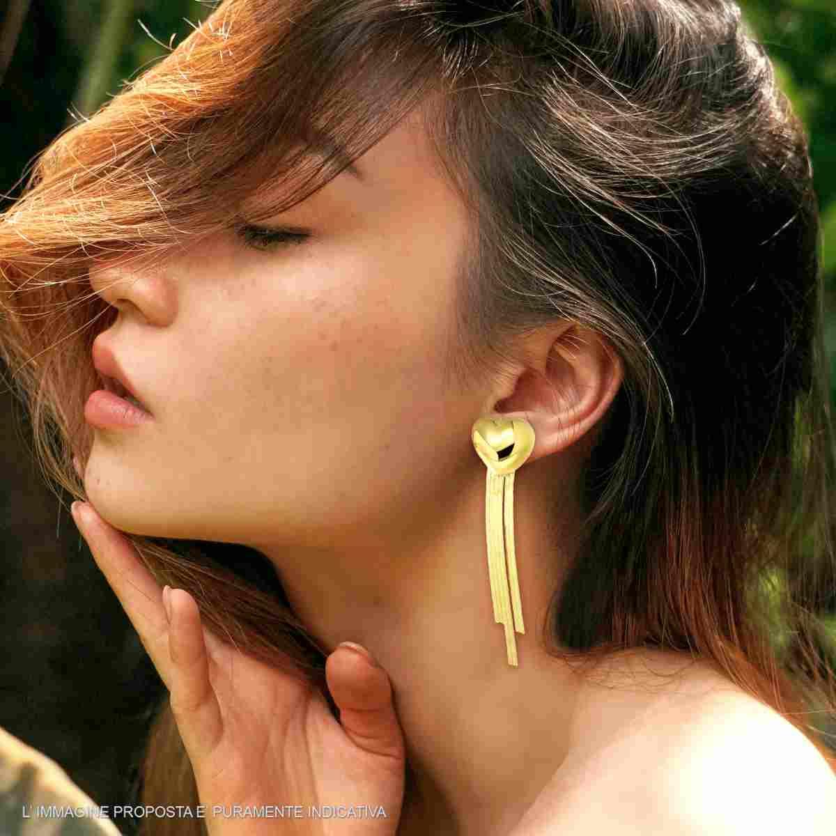 Orecchini Lunghi Cuore Bombato con Catene Magik pendenti in ARGENTO 925 Galvanica Oro