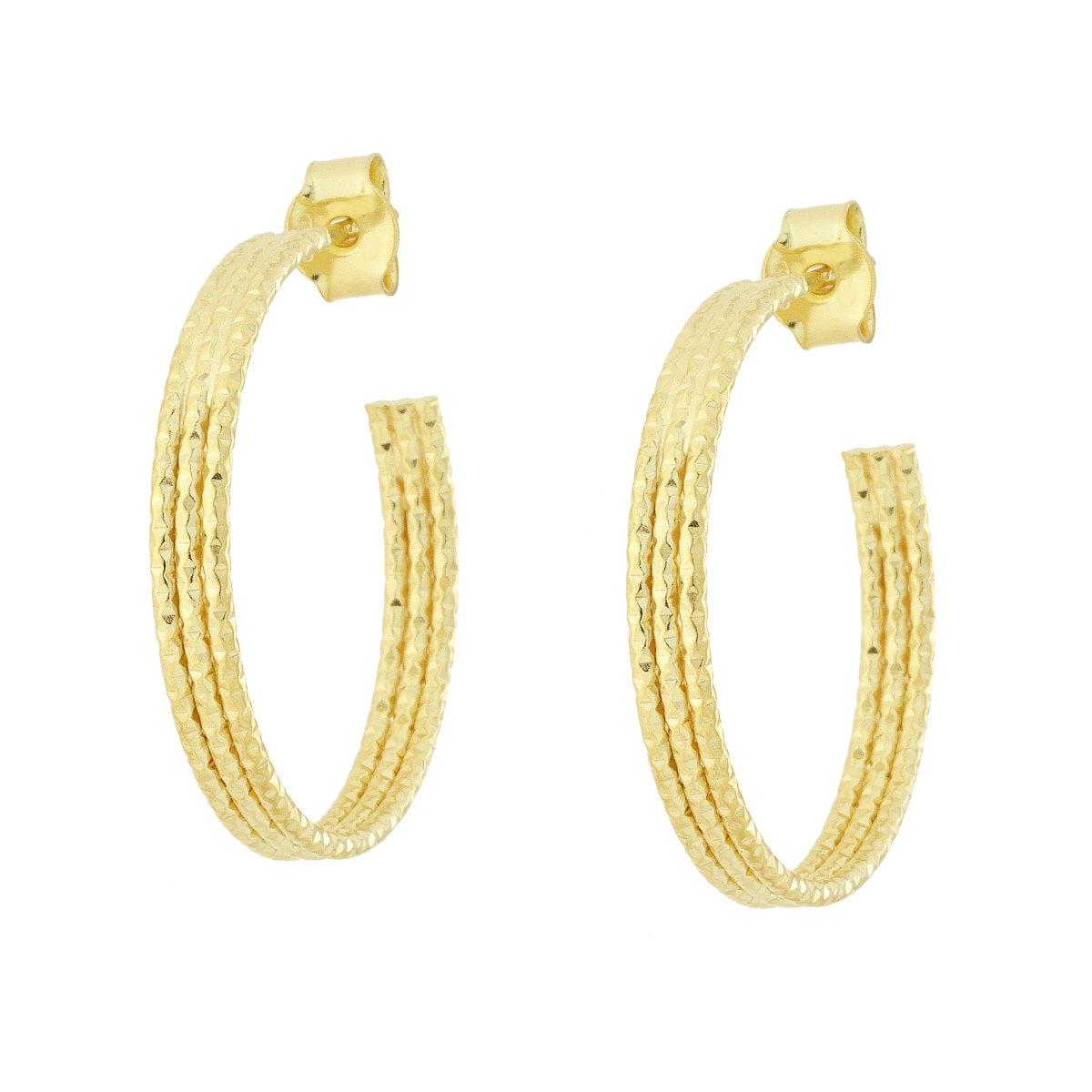 Orecchini Cerchio Multicanna Diamantato 28 mm in ARGENTO 925 Galvanica Oro