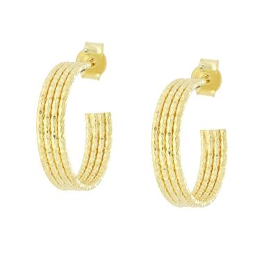 Orecchini Cerchio Multicanna Diamantato 22 mm in ARGENTO 925 Galvanica Oro