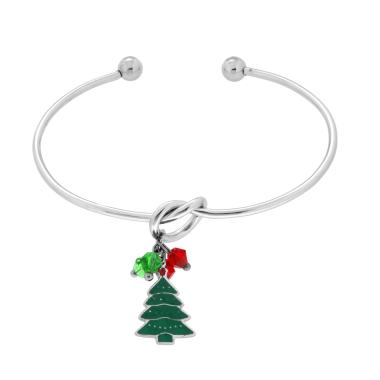 Bracciale filo Rigido con Nodo e Accessori Natalizi con Crystal e Smalto Verde e Rosso in ACCIAIO