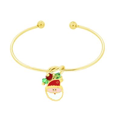 Bracciale filo Rigido con Nodo e Accessori Natalizi con Crystal Multicolor e Smalto Rosso Bianco e Rosa in ACCIAIO colore Oro