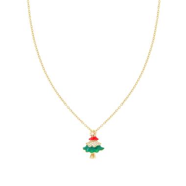 Collana Catena Forzatina Diamantata con Albero di Natale Smalto Multicolor e Crystal Bianchi in ACCIAIO colore Oro