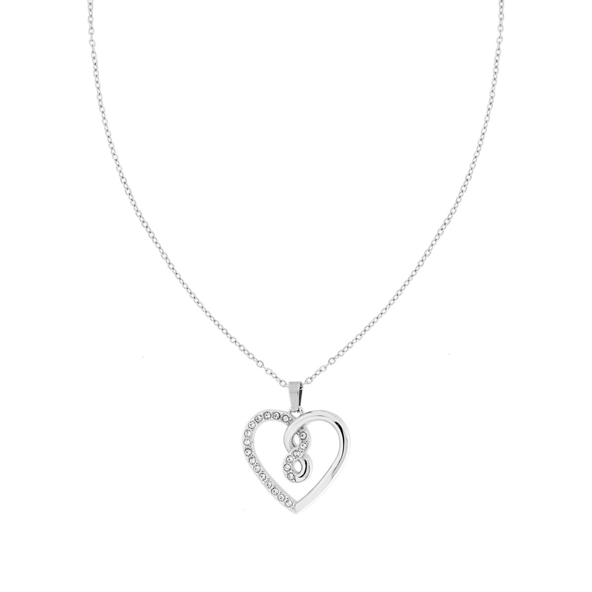 Collana Catena Forzatina Diamantata con Cuore e Infinito con Crystal Bianchi in ACCIAIO