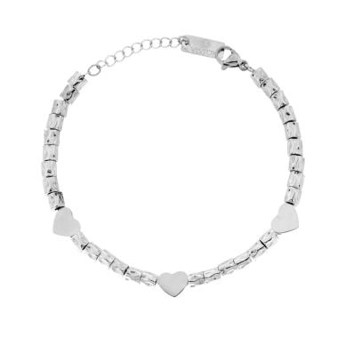 Bracciale Catena con Cilindri Martellati e Cuori in ACCIAIO