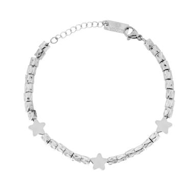 Bracciale Catena con Cilindri Martellati e Stelle in ACCIAIO