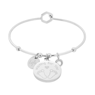 Bracciale filo Rigido con Tondo con Scritta Waiting for You e Punto Luce pendenti in ACCIAIO