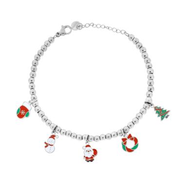 Bracciale Catena con Palline e Accessori Natale pendenti con Smalto Multicolor in ACCIAIO