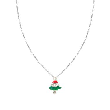 Collana Catena Forzatina Diamantata con Albero di Natale Smalto Multicolor e Crystal Bianchi in ACCIAIO