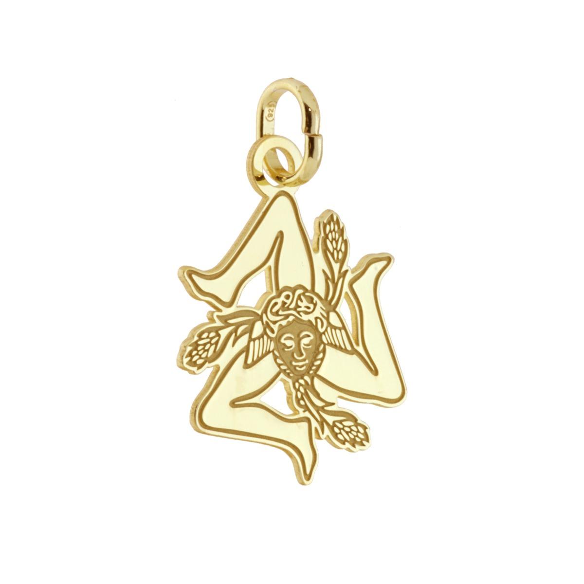 Ciondolo con sagoma plain a forma di Trinacria Sicilia mm 22 con incisione in ARGENTO 925 Galvanica Oro