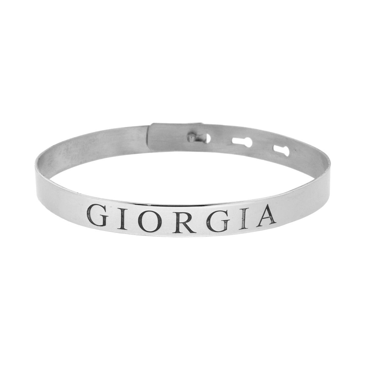 Bracciale a Schiava Liscio 7 mm con Nome GIORGIA inciso con Chiusura a Scatto in ARGENTO 925 Galvanica Rodio