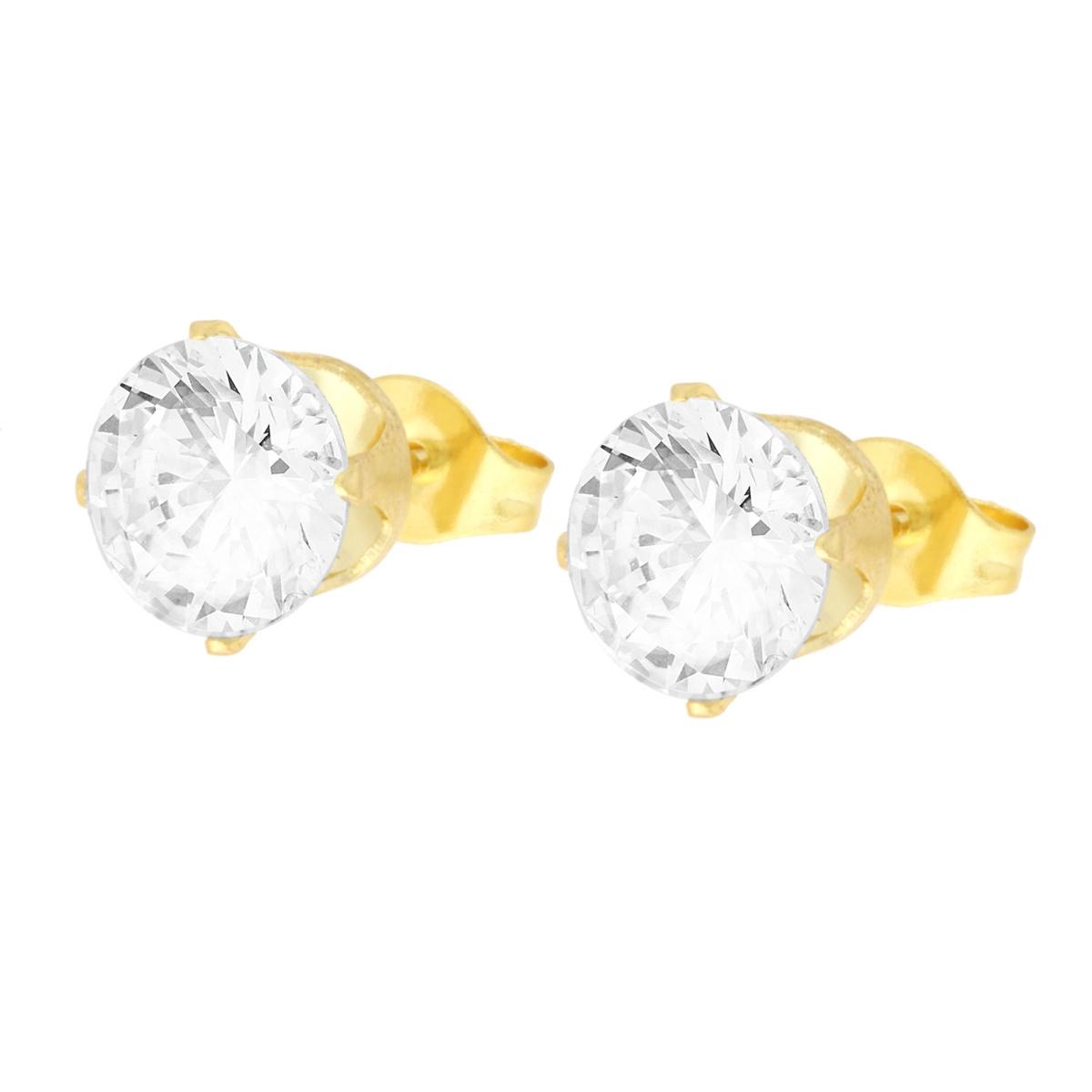 Orecchini Punto Luce Tondo con Crystal Bianco mm 8 in ACCIAIO colore Oro