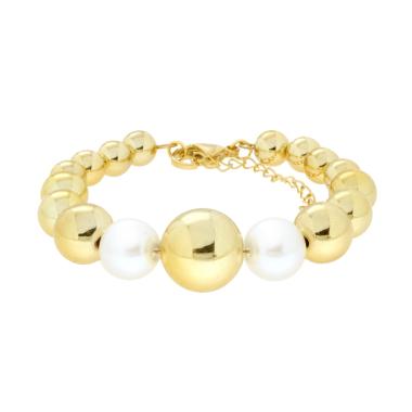 Bracciale Semirigido Catena con Palline e Perle in ACCIAIO colore Oro