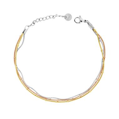 Bracciale tre fili Catena Coda di Topo in ACCIAIO colore Oro Acciaio e Rosa