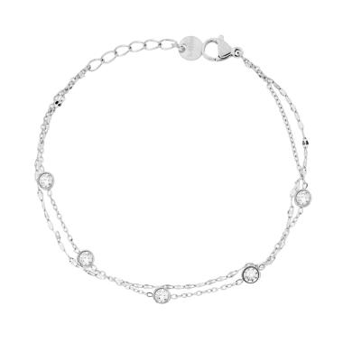 Bracciale due fili Catena Forzatina e Specchio con Crystal Bianchi in ACCIAIO