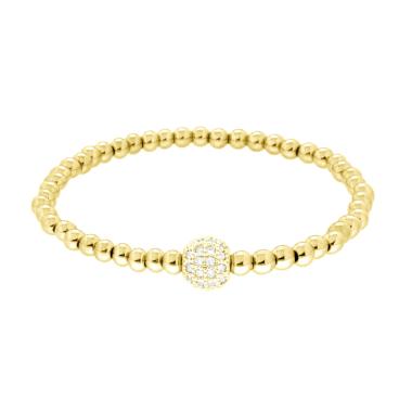 Bracciale Elastico con Palline lisce e Sfera Crystal Bianchi in ACCIAIO colore Oro