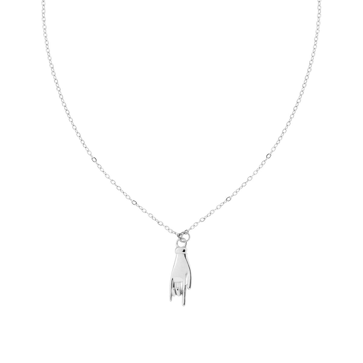 Collana Catena Forzatina Diamantata con Mano Corna Portafortuna in ACCIAIO