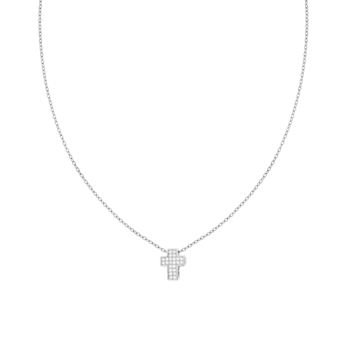 Collana Catena Forzatina Diamantata con Croce e Crystal Bianchi in ACCIAIO e OTTONE